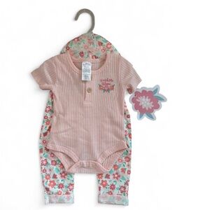 Pink Floral Baby Girl Onesie and Pants Set